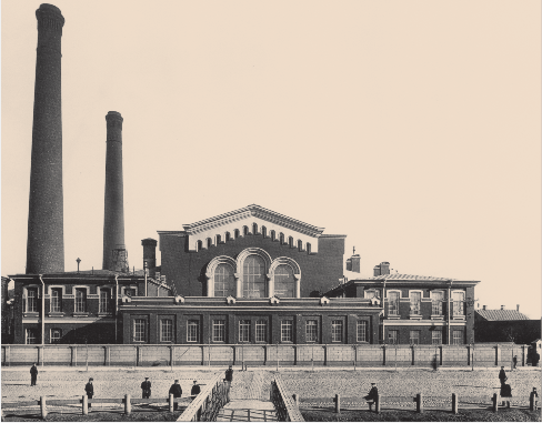 Мал. 8.14. Центральна електростанція «Товариства електричного освітлення 1886 року» у Санкт Петербурзі. Побудована в 1898 р.