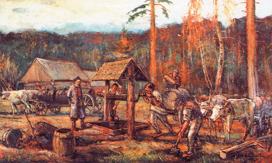 Рис. 8.1. Добыча нефти в Прикарпатье в конце XIX века