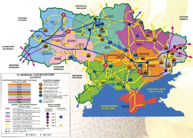 Рис. 3.4. Основные электростанции и электросети ОЭС Украины